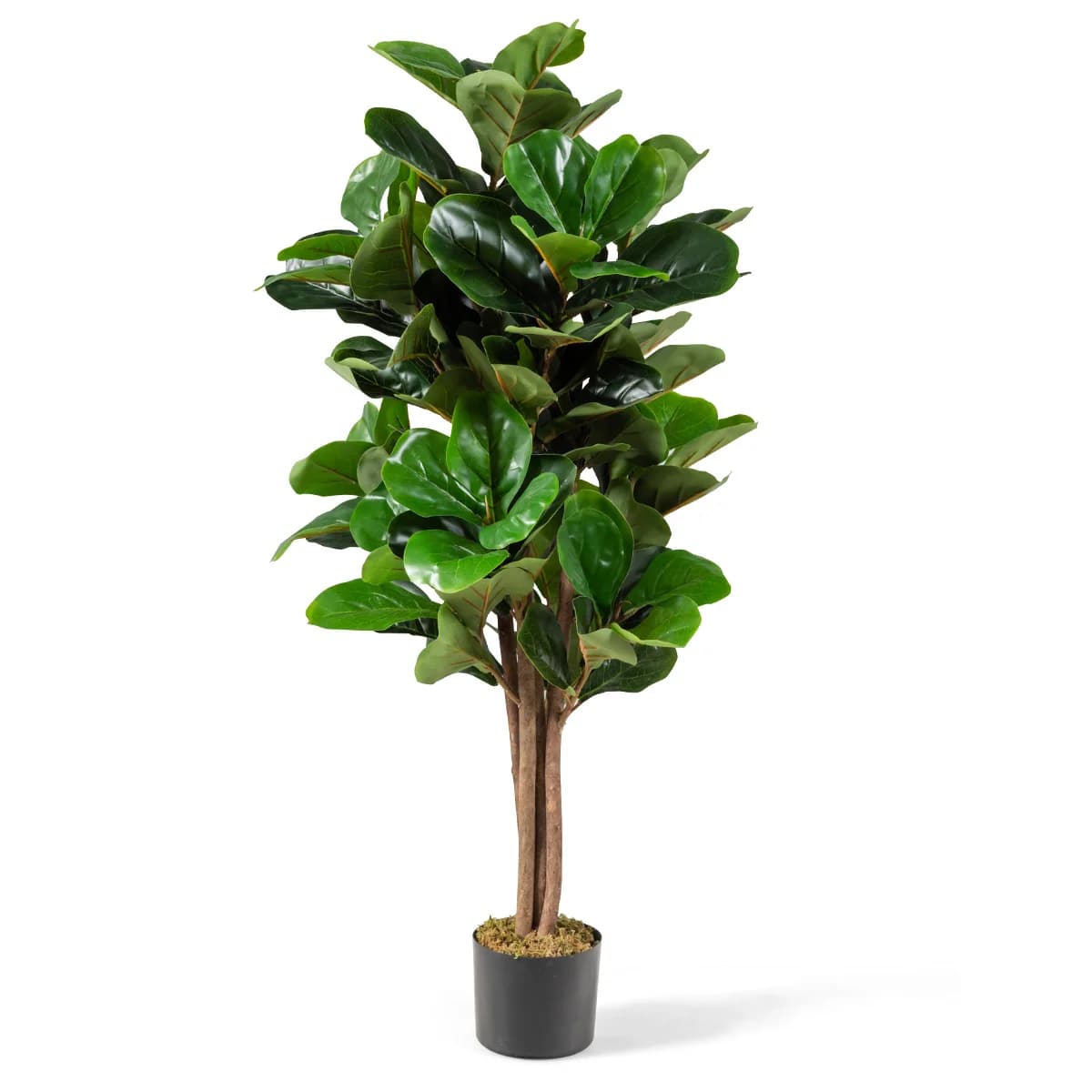 Costway Albero di Ficus Lyrata Artificiale da 120 cm, Foglie Verdi Imitazione Ficus Lyrata, Foglie Artificiali in Materiale PEVA con Vaso in PP Morbido per Decorazione Casa e Ufficio