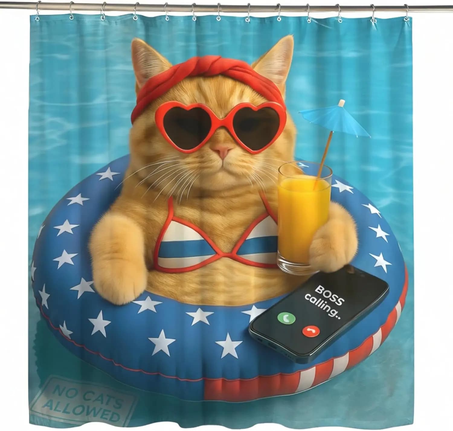 Funny Cat Lover Shower Curtain Waterproof Bathroom Decor Novelty Beach Summer Polyester Curtain for Pet Themed Bathroom Accessor