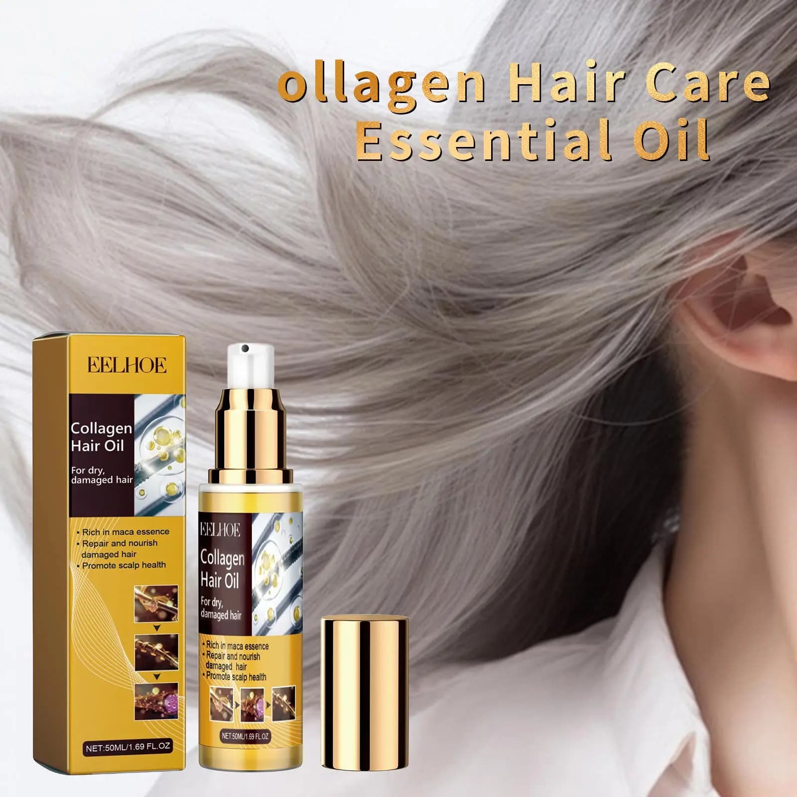 EELHOE Collagen Hair care Essence Hydrating Oil Repair Dry and damaged Hair care Anti-Crescant Anti-Crescante Smoothing Siero for hair care