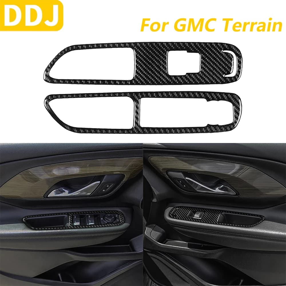 For GMC Terrain 2018-2023 Carbon Fiber Front Door Window Lift Panel Control Panel Trim Accessories Auto Adhesive Decoration