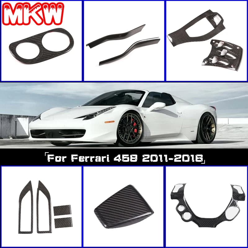 For Ferrari 458 2011-2016 Real Carbon Fiber Car Gear Shift Window Control Panel Steering Wheel Sticker Car Interior Accessories
