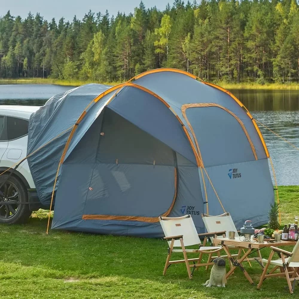 Tenda SUV per campeggio con tetto antipioggia, tenda per auto dal design a doppia porta con pali in alluminio, tenda per portellone SUV con PU2000mm impermeabile