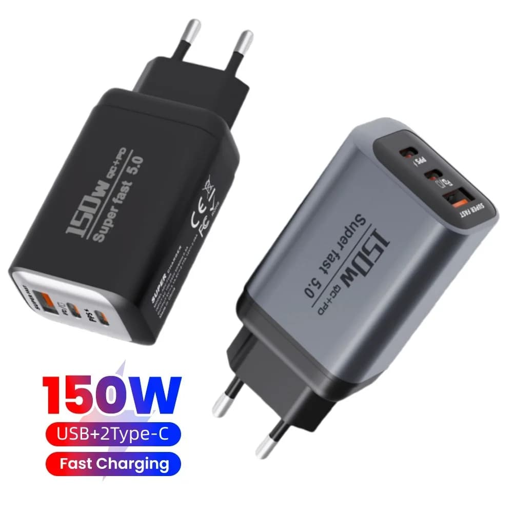 Caricatore USB C da 150W, adattatore per caricabatterie rapido per iPhone, Samsung, Xiaomi, Huawei, ricarica rapida, caricatore da parete con spina EU/US/UK