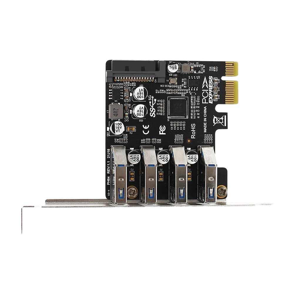 Scheda di Espansione USB 3.0 a 4 Porte PCI-E 5Gbps, Adattatore HUB USB 3.0 PCIe, Convertitore Controller, Scheda Adattatore Estensore PCI-E per Desktop