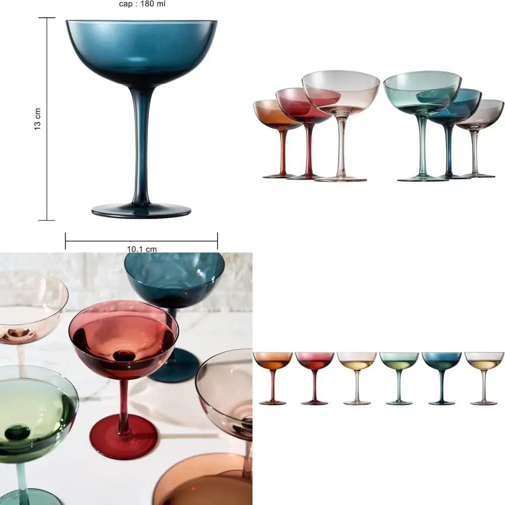 Set di 6 Calici di Cristallo di Lusso per Champagne, Bicchieri con Stelo da 180ml - Eleganti Bicchieri Colorati per Lei, Vino e Acqua