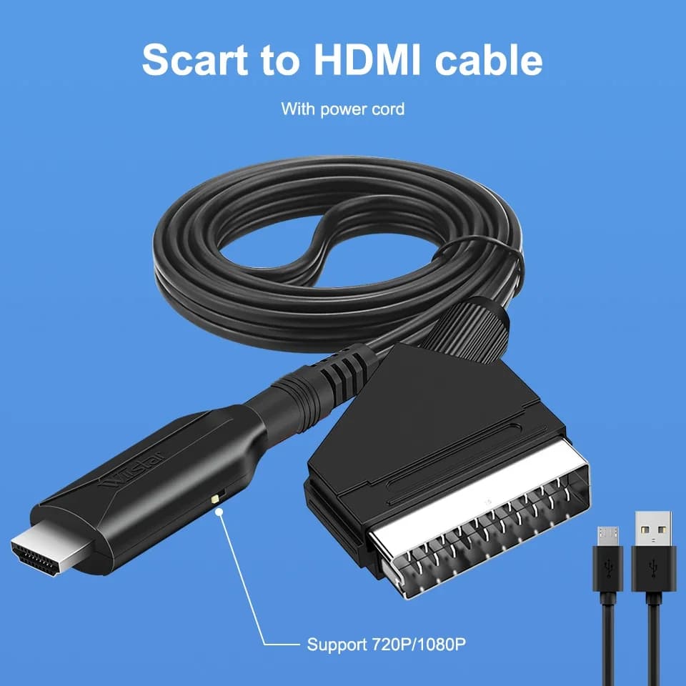 SCART to HDMI Converter with Cable Scart in HDMI Out HD 720P/1080P Switch Video Audio Converter Adapter for HDTV DVD