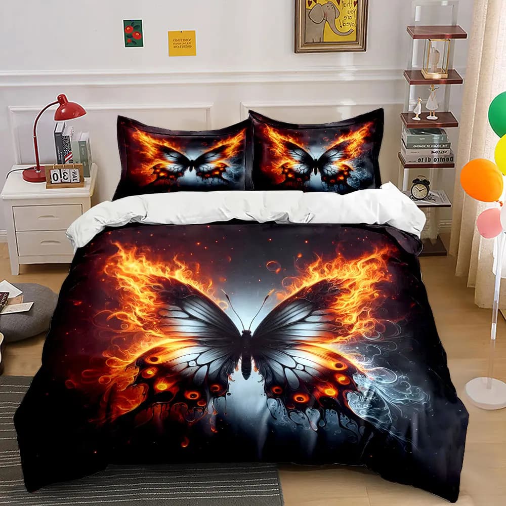 Mystical butterfly with fiery wings Print Bedding Set 1 Duvet Cover 2 Pillowcases for Adult and Children Luxury Gift Full Size