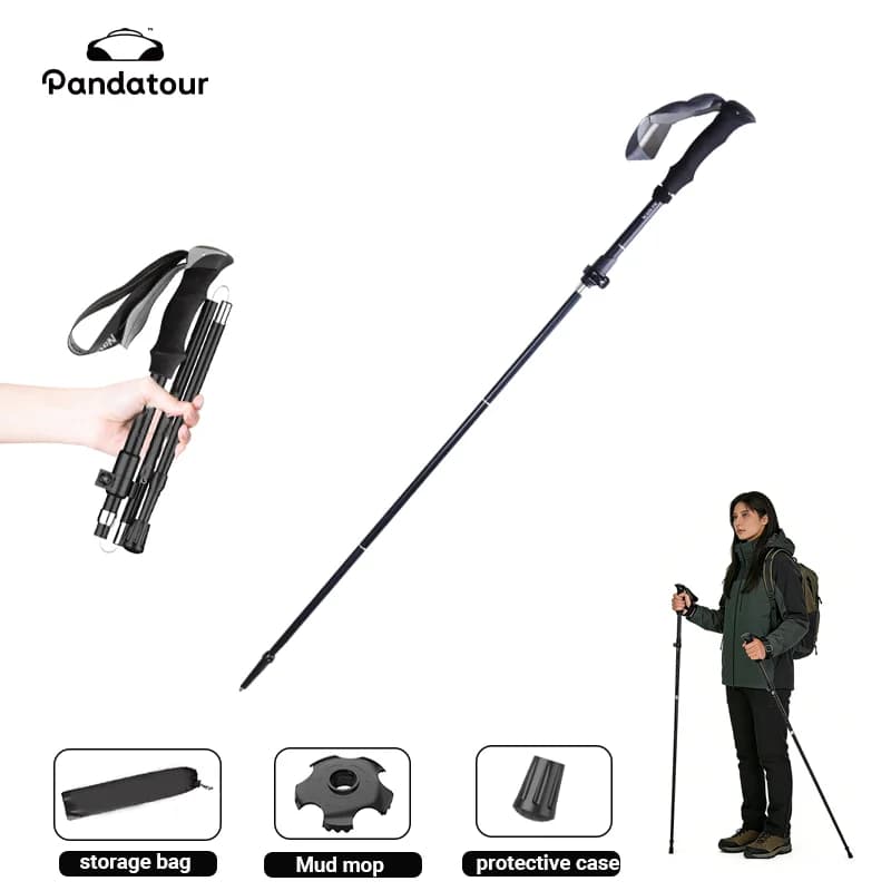 Trekking poles Pandatour Ultralight in 3 Foldable Sections in Aluminum Alloy, Adjustable Stick for Hiking and Leisure
