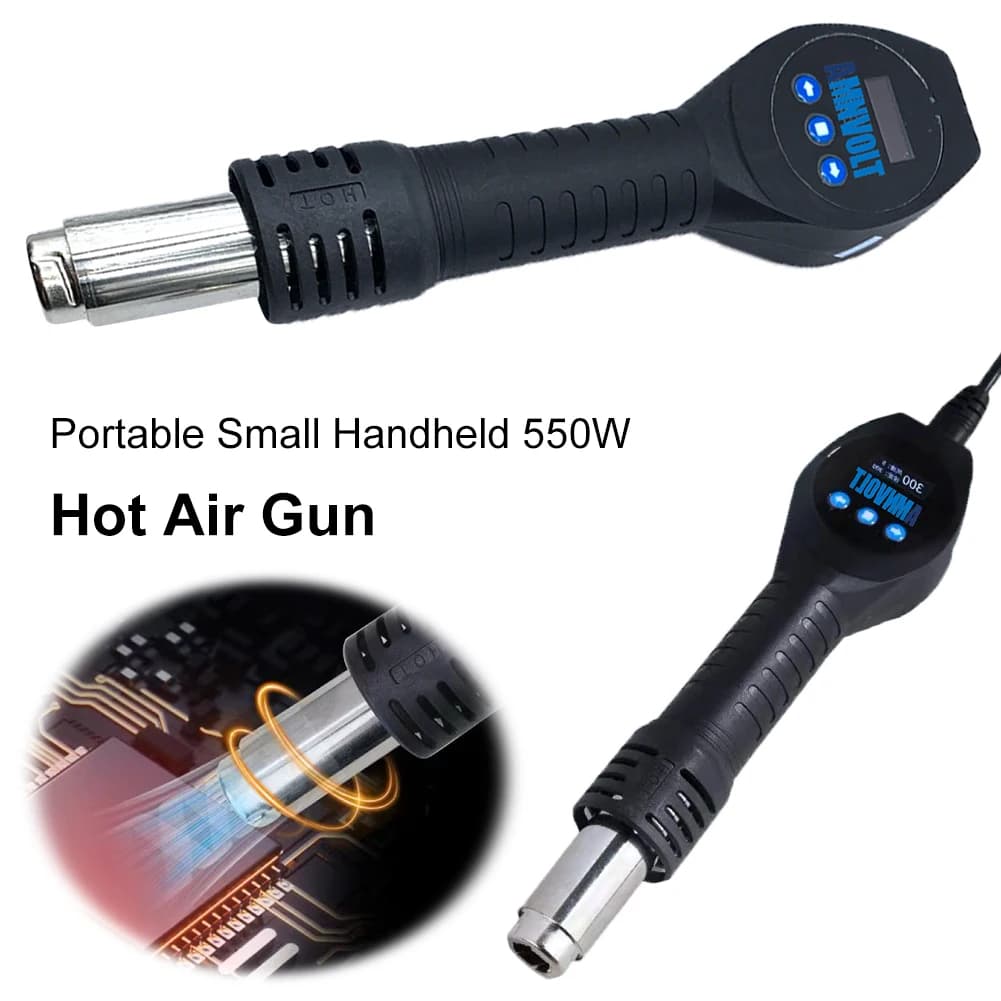 Mini pistola termica da 550W con temperatura regolabile, digitale, a riscaldamento rapido, kit pistola ad aria calda portatile con 3 ugelli, stazione di saldatura.