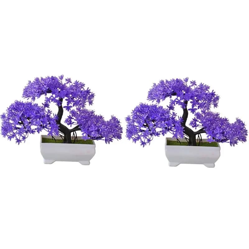 2 pezzi di piante artificiali, bonsai in plastica, piccolo albero in vaso, piante finte, fiori in vaso, ornamenti per la casa, la stanza, il tavolo, facile installazione, viola