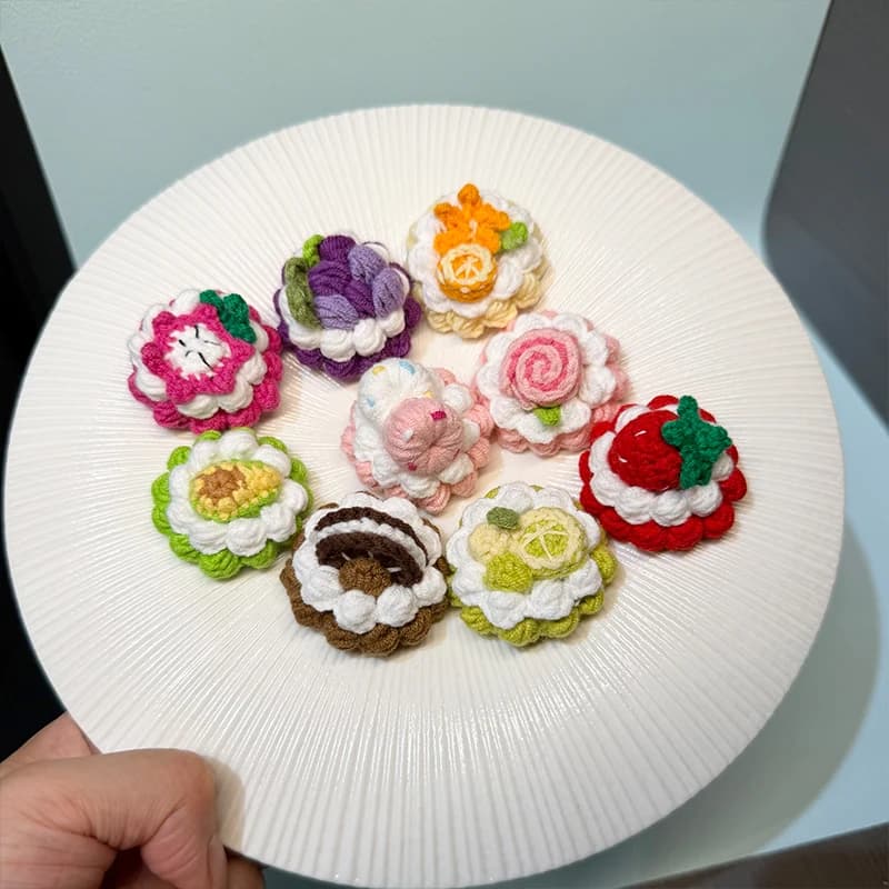 5pc 4cm Cute Fruit Cake Design Crochet Keychain Knitting Cake Keyrings Sweet Donut Dried Fruits Keychains Custom Accessories