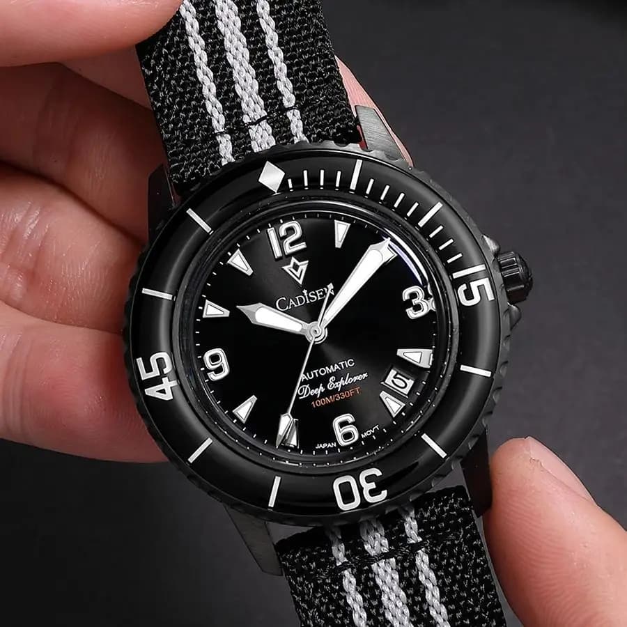 CADISEN Deep Explorer Orologio meccanico automatico Uomo Cinturino in tela Orologio da polso MIYOTA 8215 Orologi impermeabili luminosi di lusso 100M
