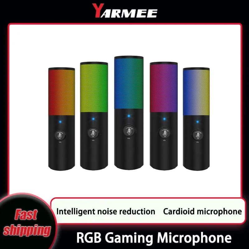 YARMEE Microfono USB Professionale con riduzione del rumore RGB Microfono per giochi Streaming Adatto per laptop e computer desktop