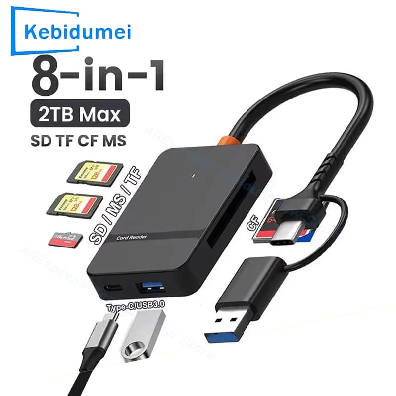 Lettore di schede USB C Lettore di schede multifunzionale 8 in 1 Supporto per scheda SD/TF/CF/MS Lettura 5 Gbps Scrivi Lettura Adattatore per scheda flash disco U