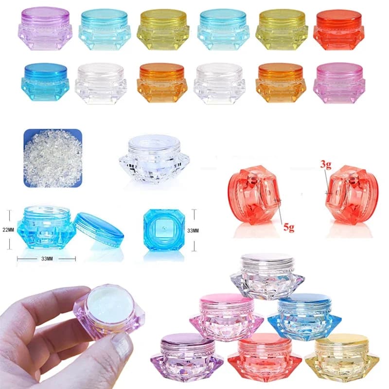 10Pcs Refillable 3g/5g Mini Empty Plastic Sample Jars Diamond Shape Travel Cosmetic Containers For Eye Shadow Nail Art Jewelry