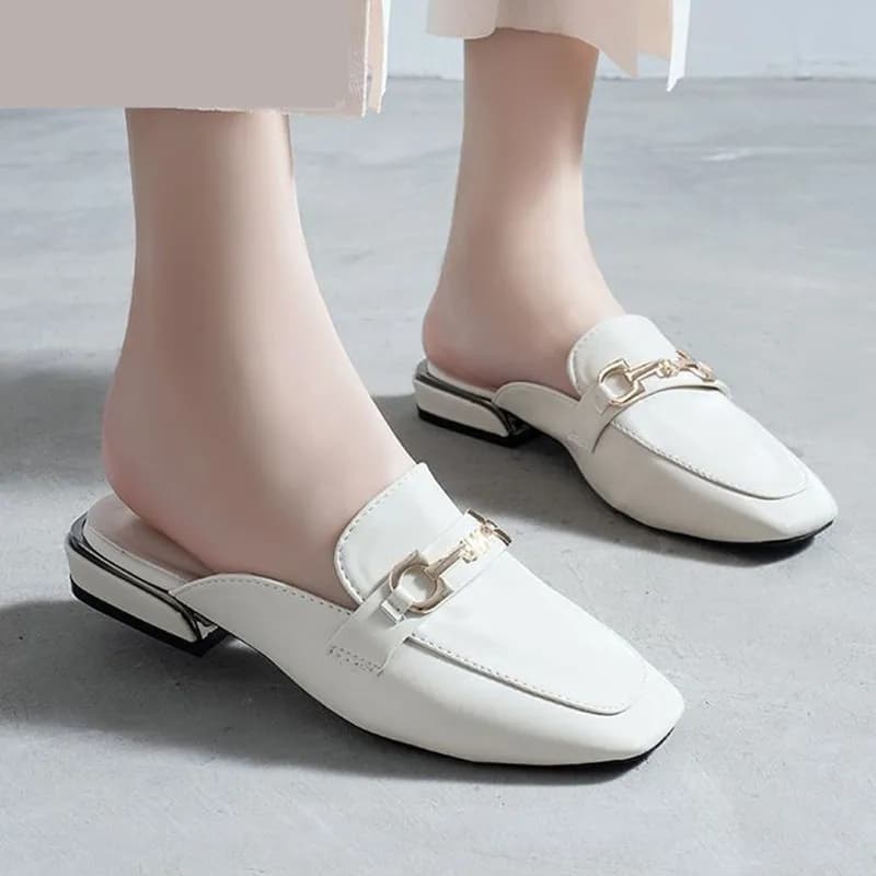 Women's White Leather Shoes Moccasins Summer Shoes Muller Luxury Shoes Women's Low Shoes Slip On Women's Casual Slippers Chaussure Femme