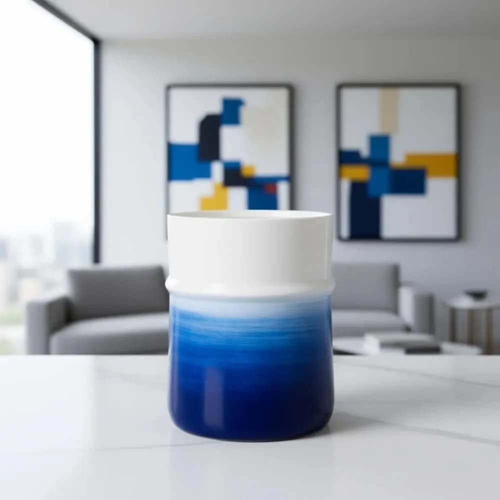 Cestino rotondo piccolo blu navy dipinto a mano per uffici domestici, cucine e bagni