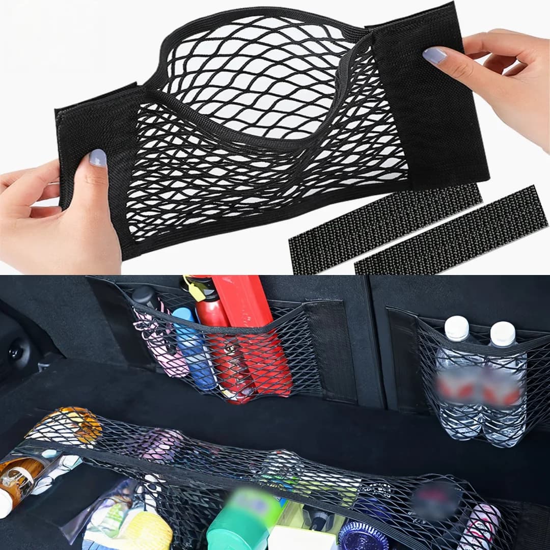 1/2 pz Rete portaoggetti universale per bagagliaio auto, tasca a rete fissa per schienale sedile, con cinghie elastiche in velcro