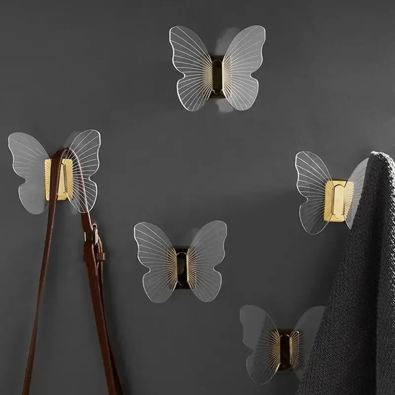Gold/Black Bathroom Dresses Transparent Acrylic Door Single Hook Wall coat hangers for bedroom with butterfly Hook for bath robe