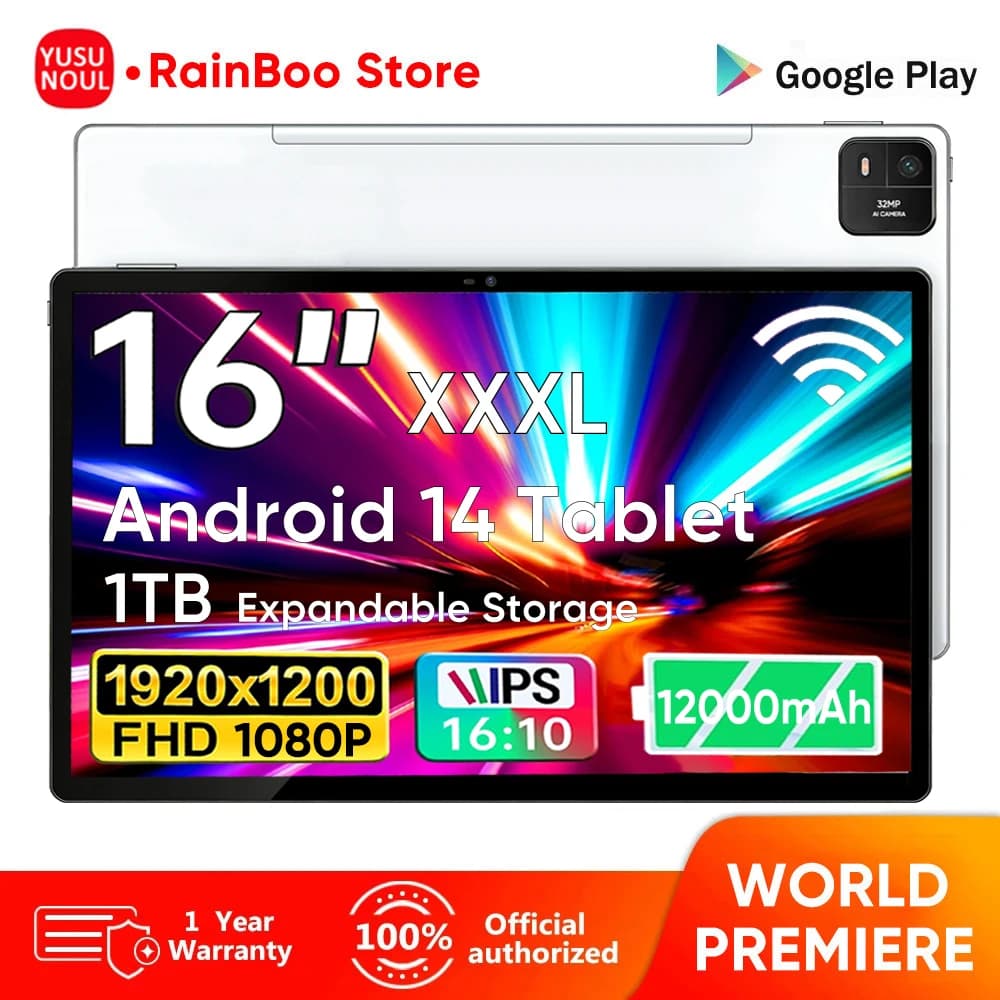 【Anteprima Mondiale】Tablet Android 14 con Schermo Gigante da 16 Pollici, Firmware Globale, Helio G99, 12000mAh, Schermo IPS 1920x1200, WiFi, Play Store