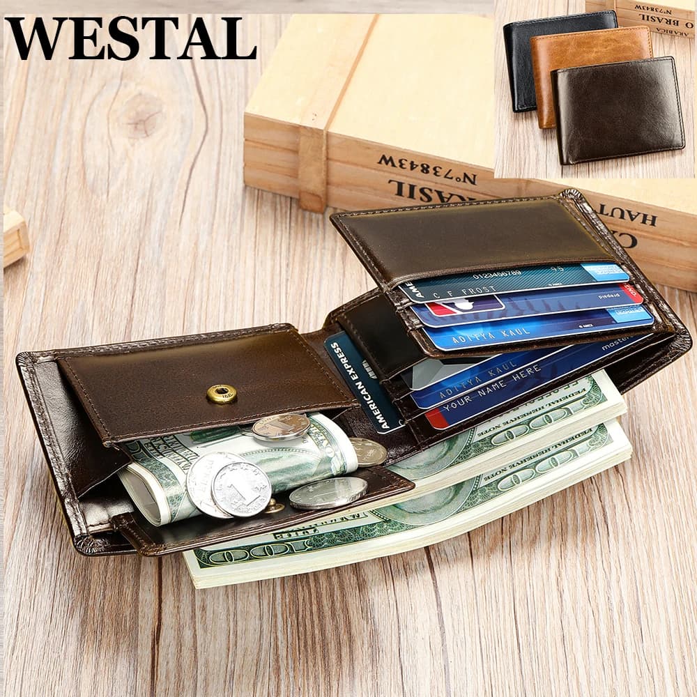 Portafoglio con funzione RFID WESTAL per uomo portamonete in vera pelle portamonete pieghevole portamonete portamonete pochette 1172