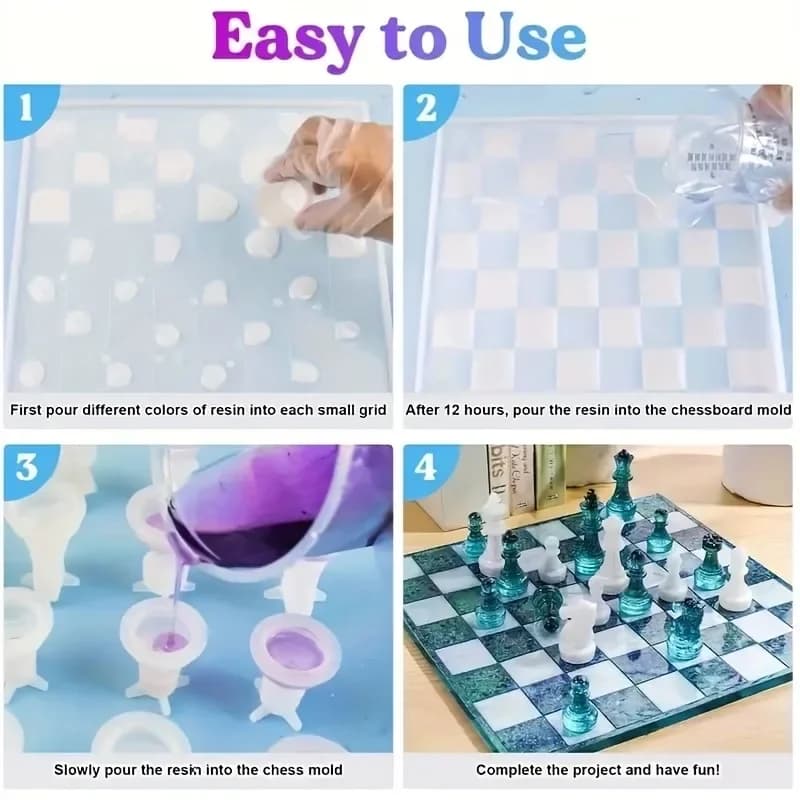 A Top Quality Chess Resin Silicone Mold, Crystal Drop Glue Diy Three-dimensional Chess Pieces, Chessboard Ornaments And Ornament