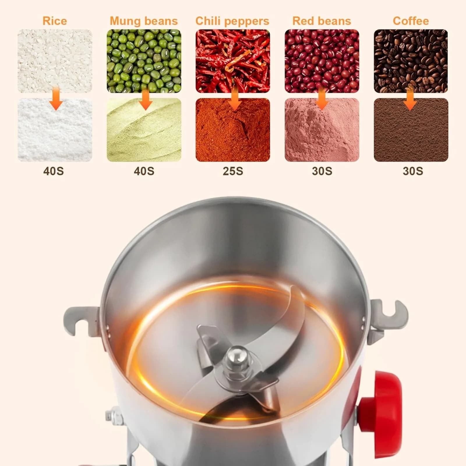 3600W High Speed Commercial Electric Grain Mill Grinder 1000g, Stainless Steel Dry Grain & Coffee Bean Grinding Machine