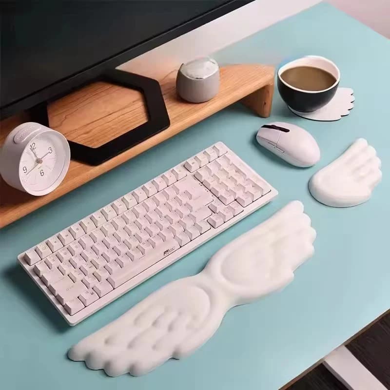 Tappetino per poggiapolsi per tastiera e mouse Materiale Angel Wing Memory Foam Antiscivolo Desktop Office Gamer Mouse Tappetino per poggiapolsi con chiave meccanica
