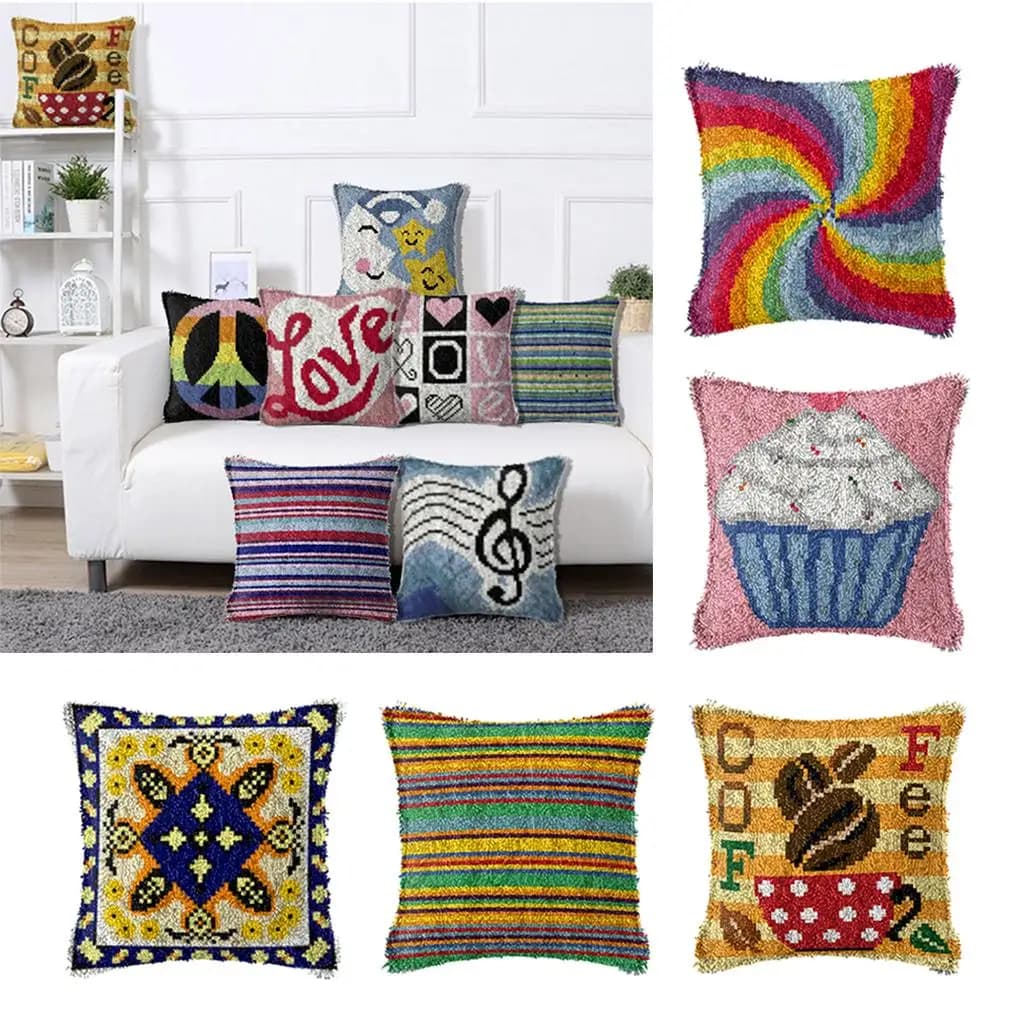 DIY Cushion Cover Rug Carpet Embroidery with Pre-Cut Yarns, A Hook And The Guide Instruction