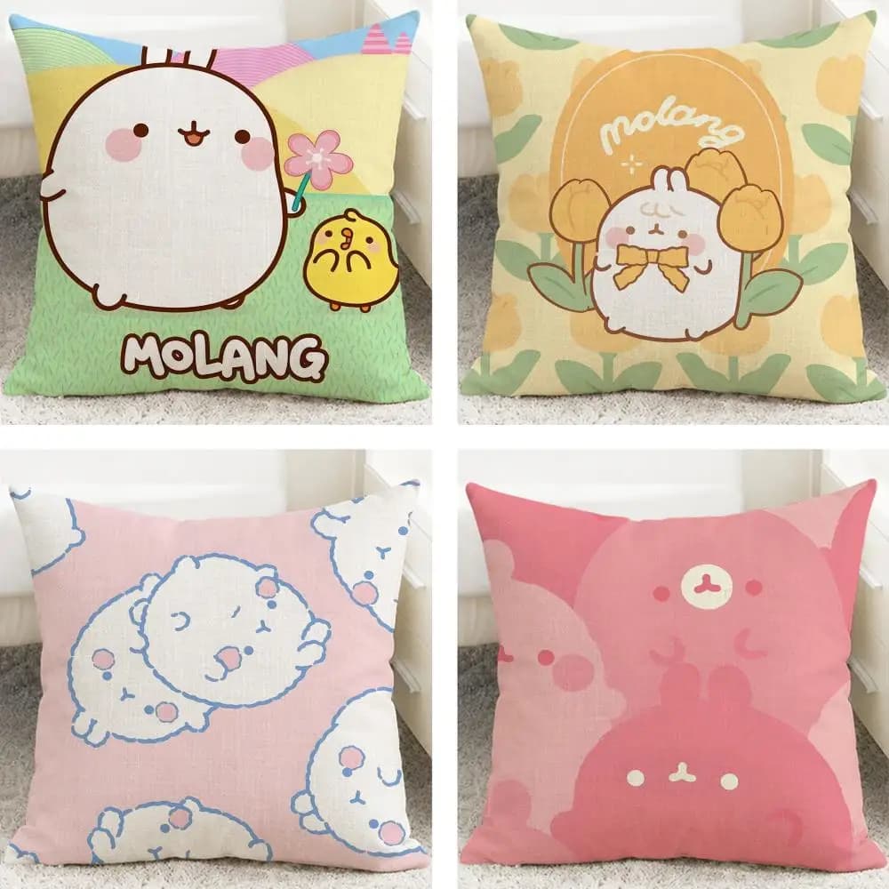 Character Molang Cushion Cover Cushion Covers Natural Linen Breathable Sofa Bedroom Decor Pillowcase