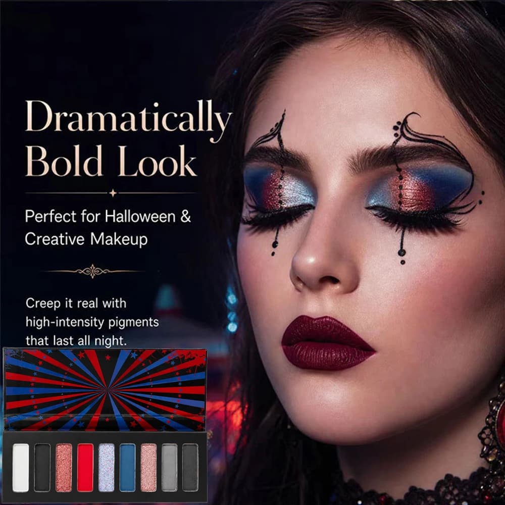 9 colors Eyeshadow Palette Matte Glitter Metallic Gothic Smokey Black Red Highly Pigmented Lasting Halloween Goth Eye Makeup