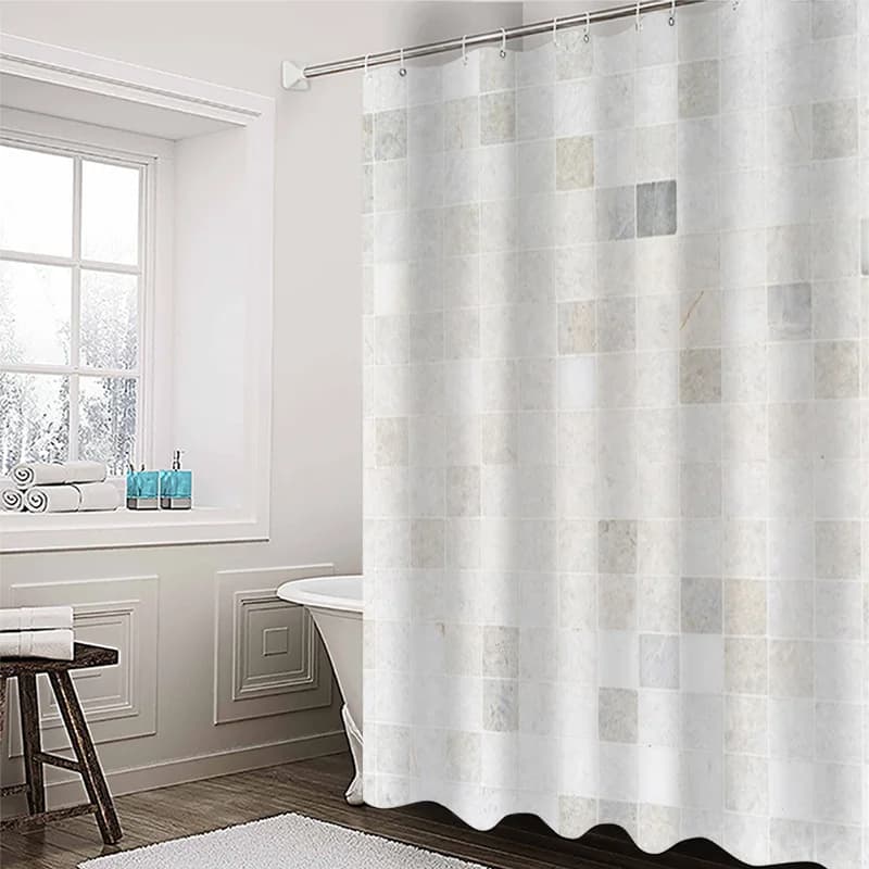 Gray White Checkered Shower Curtain Minimalist Durable Privacy with Hooks Partition Gym Room
