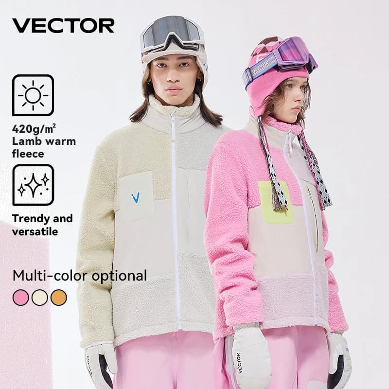 VECTOR Men and Women Lamb Fleece Open Top Color Contrast Splicing Warm Outdoor Double Board Skiing Autumn Winter Outdoor Sports