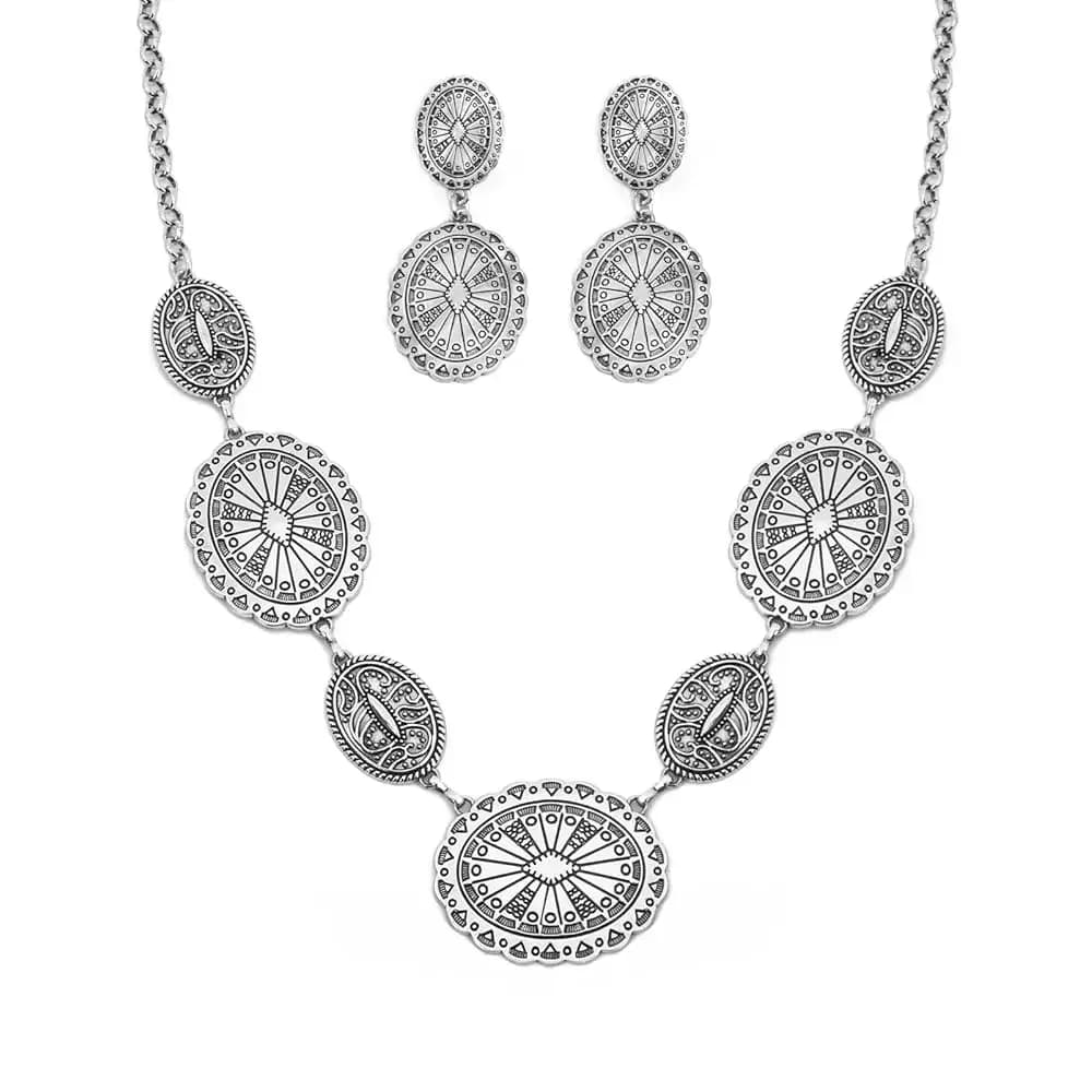 Set di Gioielli Western per Donne, Collana Vintage in Metallo con Orecchini, Accessori da Cowgirl per Concerti Country