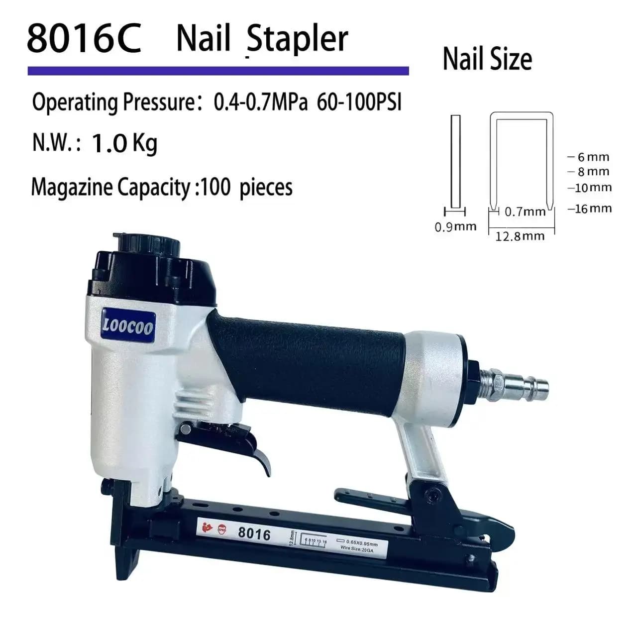 1pc-8016C 21GA Cucitrice pneumatica per tappezzeria, pistola ad aria per la lavorazione del legno, mobili, divani e pelle Specificazioni: pressione di funzionamento
