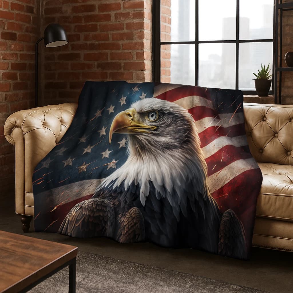 Coperta in flanella con aquila nazionale degli Stati Uniti, morbida coperta calda per camera da letto, soggiorno, letto, viaggio, campeggio, picnic, regalo