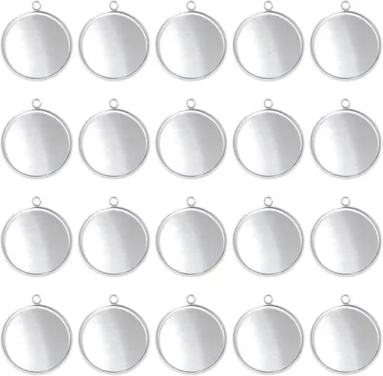 20 Pieces Trays Pendants with Stainless Steel Round Bezel For Earrings Bracelet Keychain Make from You in Cabocho Glass Resin