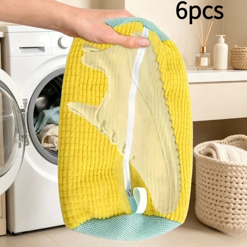 Set di 6 Sacchetti Anti-Deformazione per Lavaggio Scarpe, Sacchetto in Fibra Morbida per Scarpe e Vestiti, Grigio e Giallo Opzionali