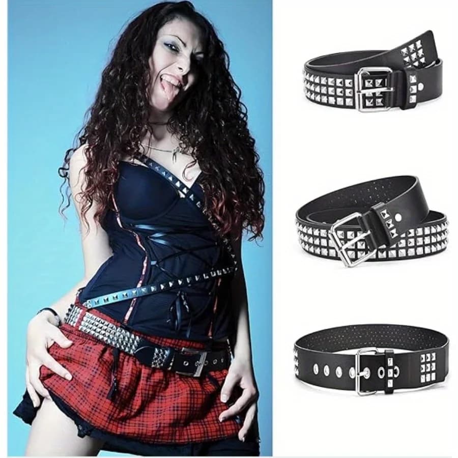 Cintura in metallo con rivetti Piramide in pelle Punk Rock Hardware Cintura jeans Cintura per pantaloni universale da donna per uomo