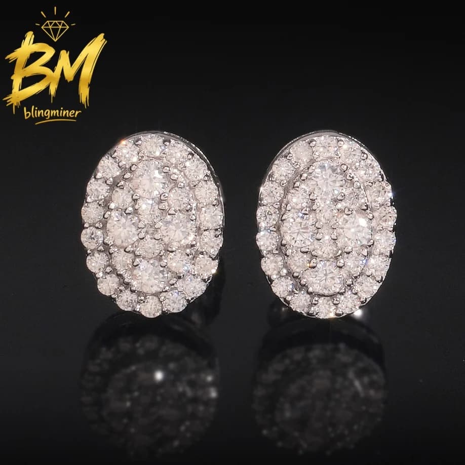 Blingminer Iced Out Oval VVS Moissanite Earrings For Men Women S925 Silver Ear Studs Jewelry Pass Diamonds Tester Free Shipping