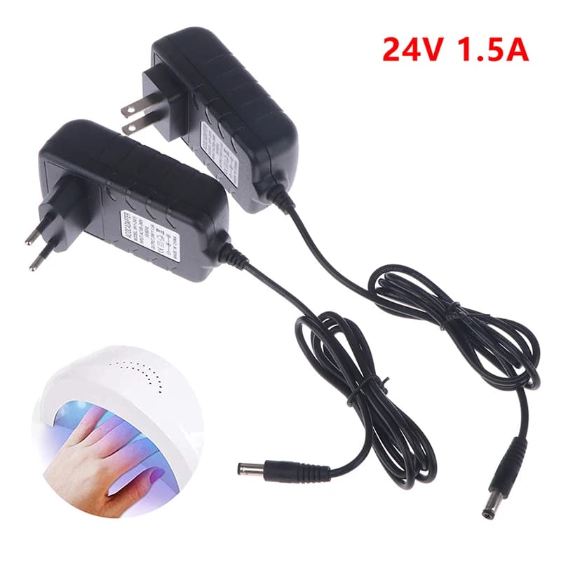 【24V 1.5A Power Supply Adapter Charger 36W EU Plug AC 100-240V For UV LED Light Lamp Nail Dryer】
