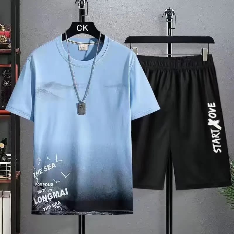 Men's Summer Completion: Shorts in Rapid Drying and Sleeve T-shirt Court, Casual Set for Students, Sportswear 2 Pieces