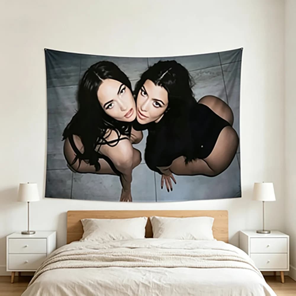 Trendy Y2K Megan Fox And Kourtney Kardashian Print Tapestry Wall Hanging Aesthetic Bedroom Living Room Decor Background Cloth