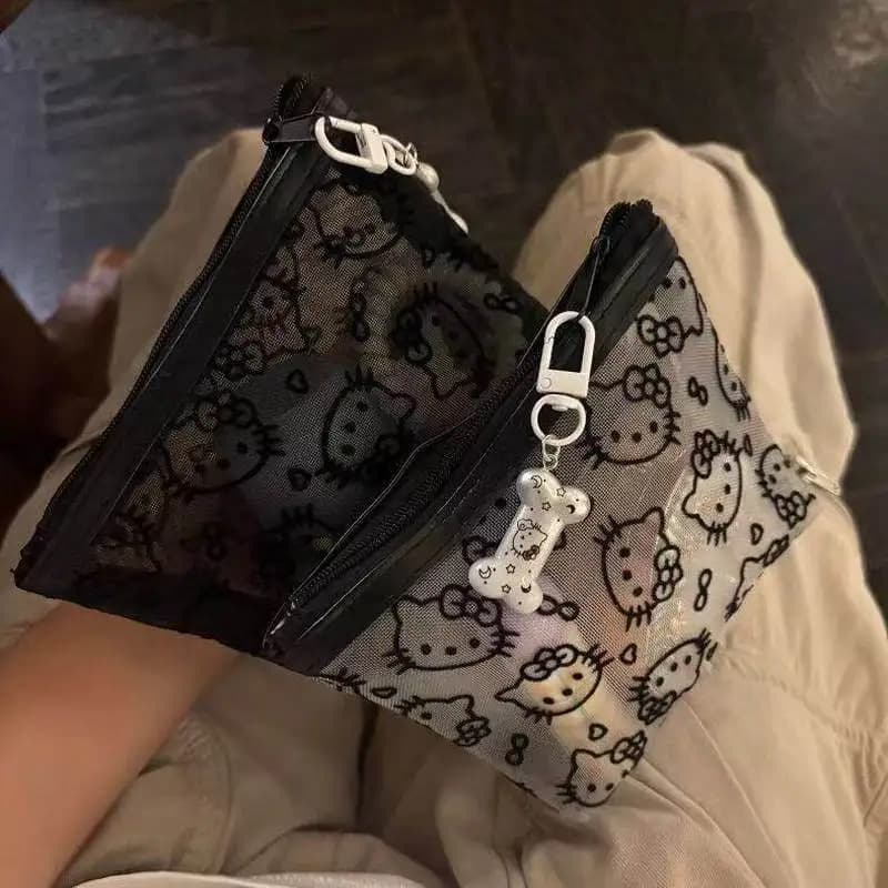 Borsetta Trasparente in Rete per Cosmetici, Mini Pochette Portatile da Viaggio, Portamonete Carino, Custodia per Auricolari