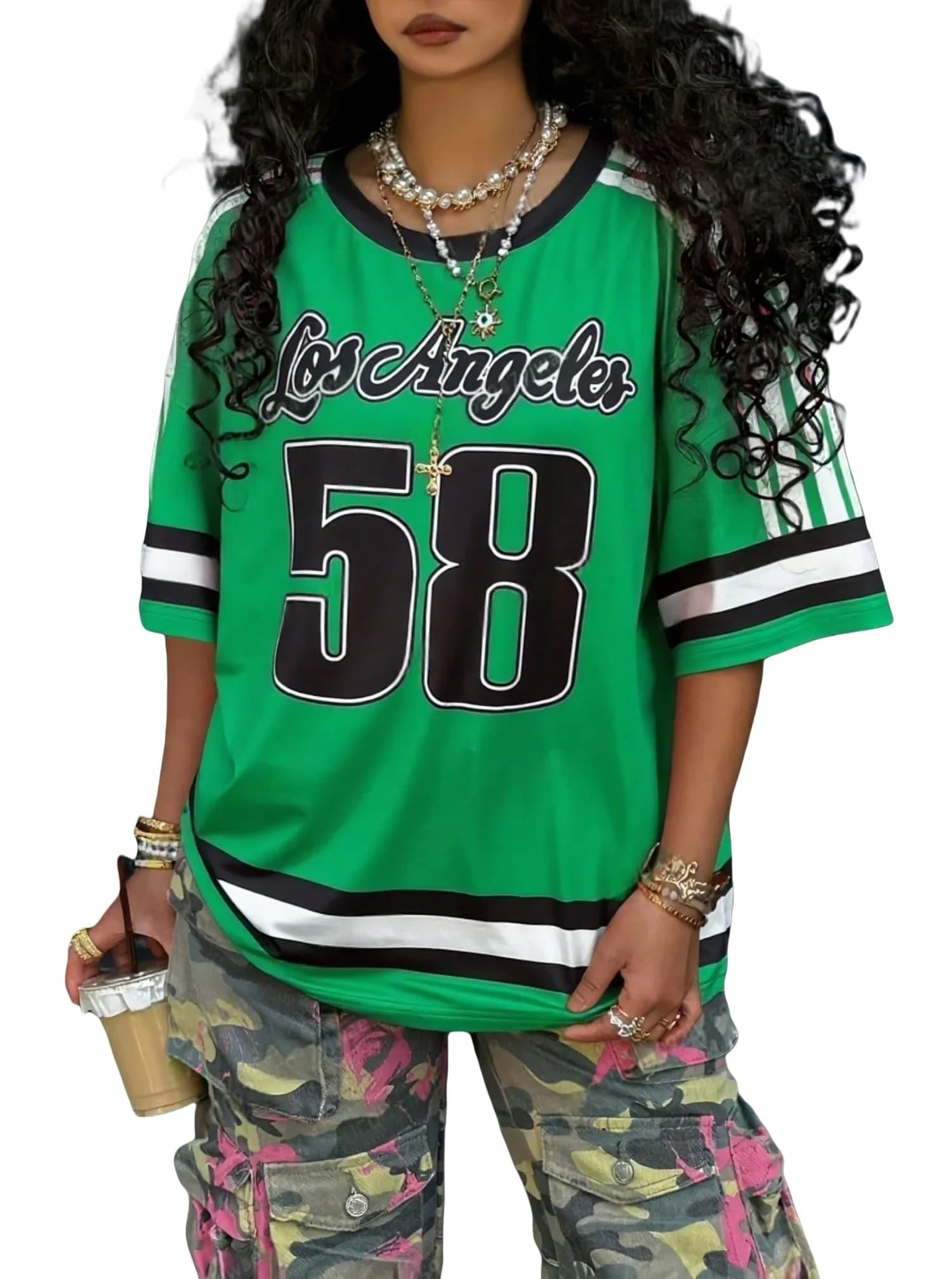 Summer New Los Angeles NO.58 Print Women's T-shirt O-Colle Short Sleeve Sports Soccer Jersey Y2K Coached Oversize Fashion Tops