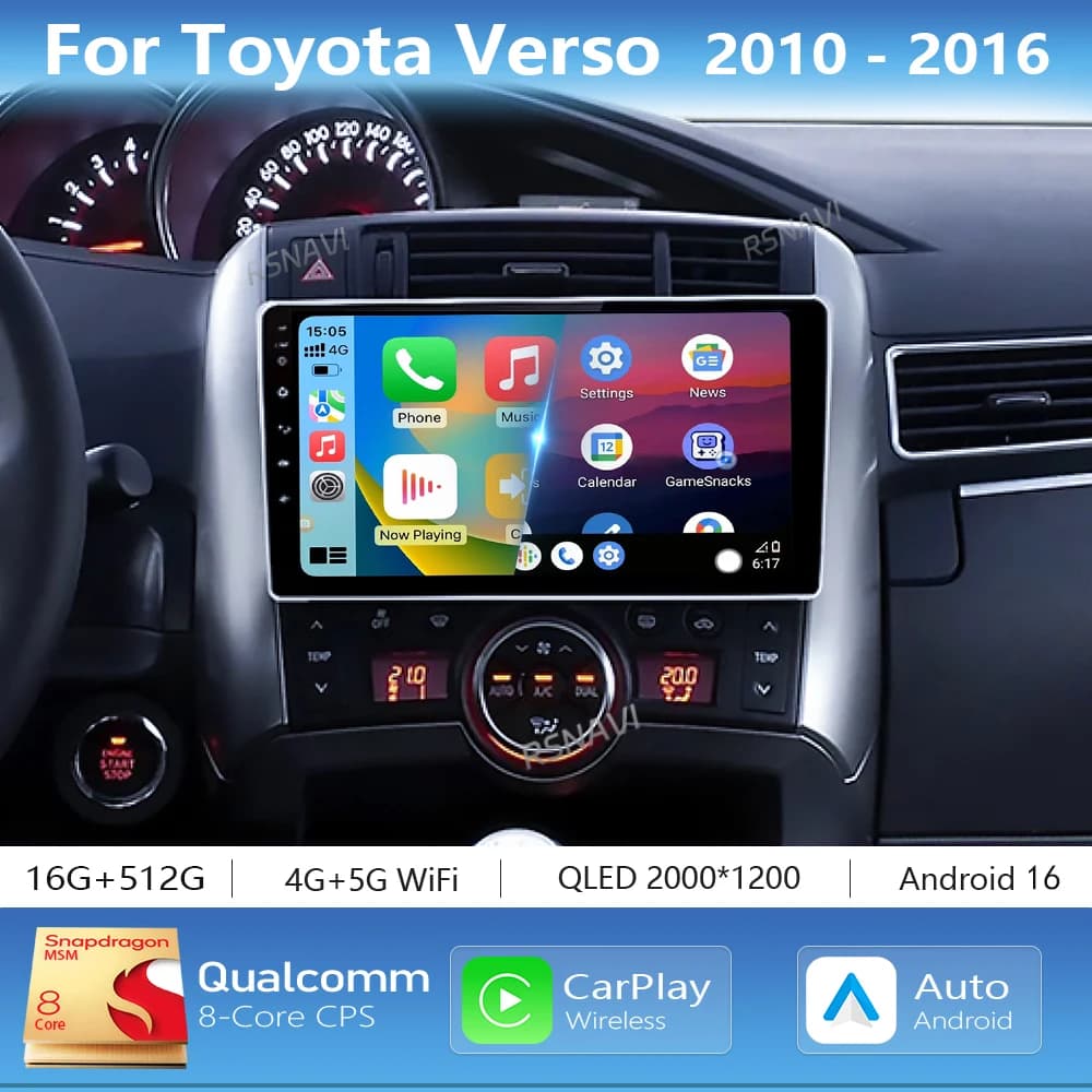 Android 15 Autoradio Lettore Multimediale di Navigazione Per Toyota Verso 2010 2011 2012 2013 2014 2015 2016 Carplay Auto Stereo Video