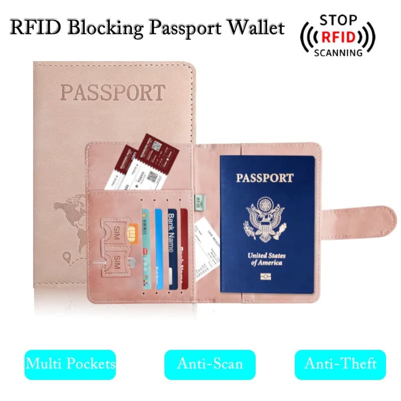 Porta carte per passaporto con blocco RFID a colori Porta carte d'identità di credito RFID anti-scansione Protezione antifurto Portafoglio sicuro da viaggio