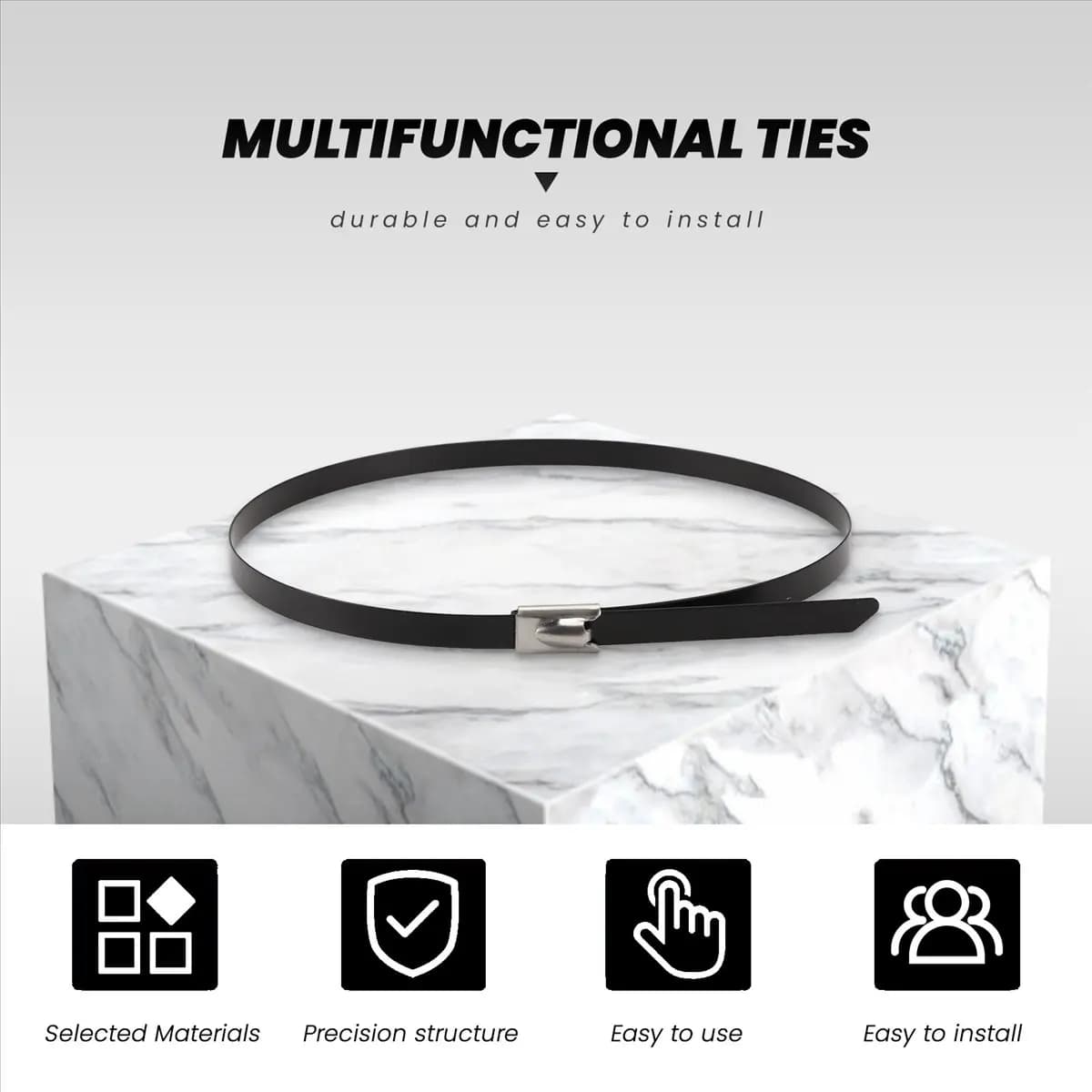 ◆♦Top Rated-Metal Zip Ties Black 100Pcs 11.8 Inch 304 Stainless Steel Epoxy Coated Cable Tie for Machinery, Vehicles, Farms, Cab