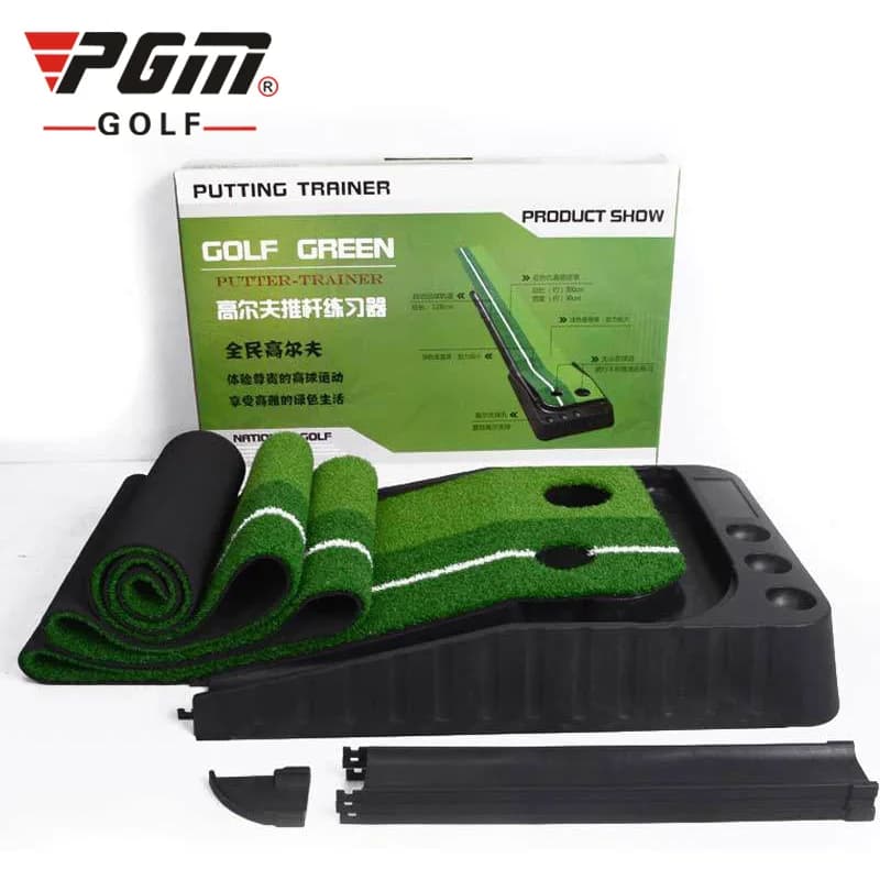 PGM Attrezzatura per l'allenamento alla pratica del golf Golf Putting Trainer Tappetino in velluto Putting Green Mat Base in legno massello con ritorno automatico della palla