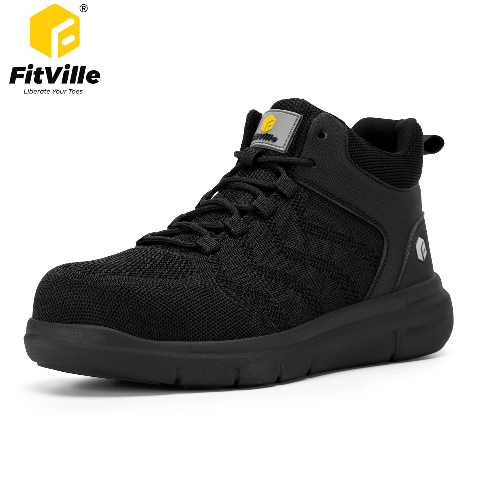 FitVille Wide Toe Men's Work Boots for Men Composite Indestruct Steel Toe Protect Safety Boots Anti-slip Hiking Shoes for Men